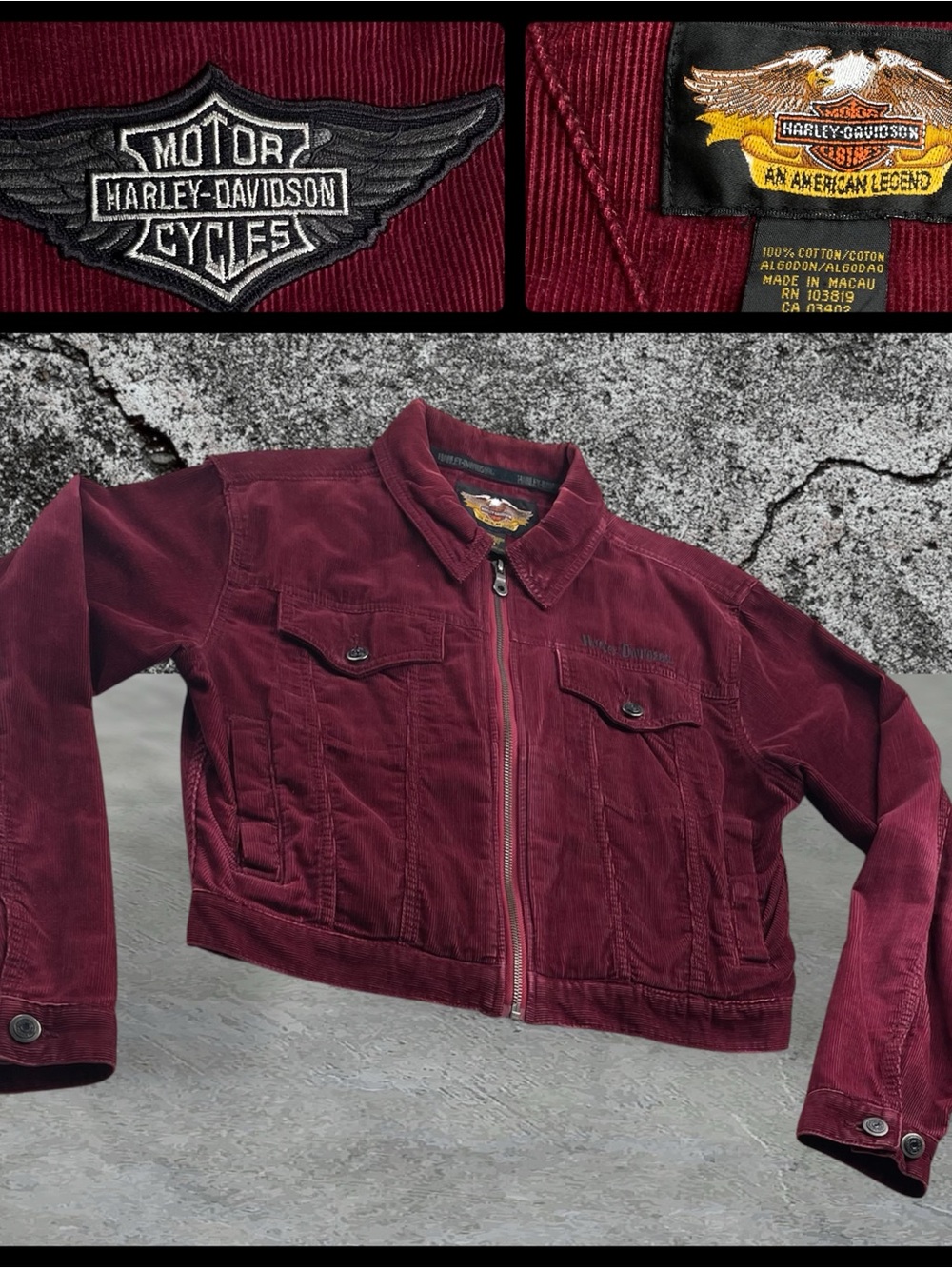 Harley-Davidson Burgundy Corduroy Zip Jacket~ Size Medium
